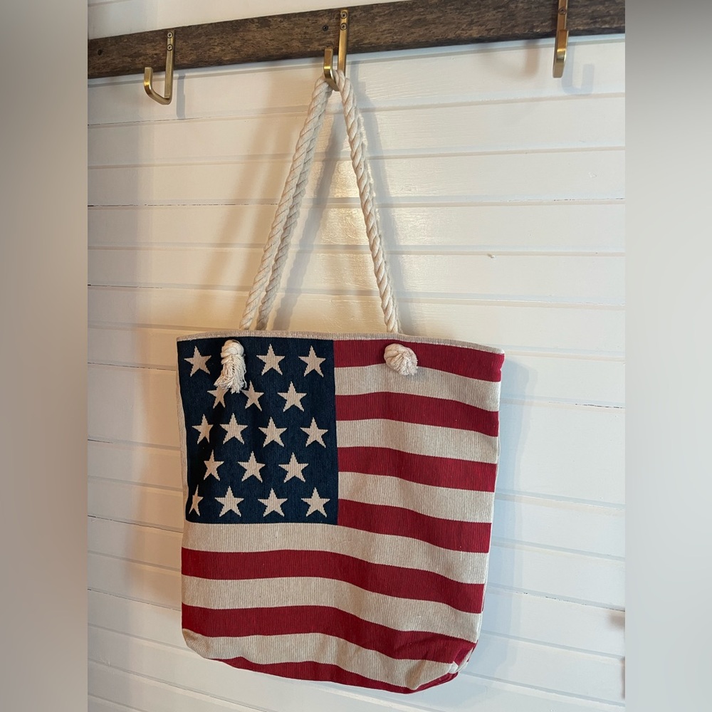 American Flag Tote Bag canvas beach bag tote bag zipper closure